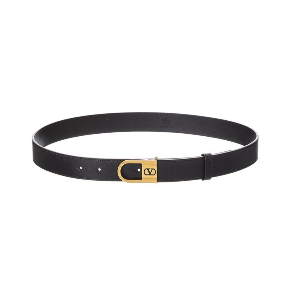 Valentino Vlogo Signature Leather Belt, Black